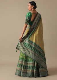 Green Silk Printed Lehenga Set