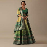 Green Silk Printed Lehenga Set