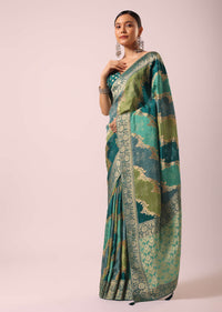 Green Silk Rangkat Saree With Bandhani Detail