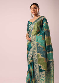 Green Silk Rangkat Saree With Bandhani Detail