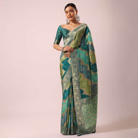 Green Silk Rangkat Saree With Bandhani Detail