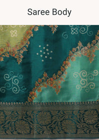 Green Silk Rangkat Saree With Bandhani Detail