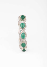 Green Stone Studded Hoop Earrings With Swarovski Accents