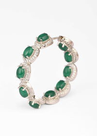 Green Stone Studded Hoop Earrings With Swarovski Accents