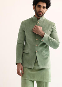 Green Jodhpuri Suit In Suede For Men