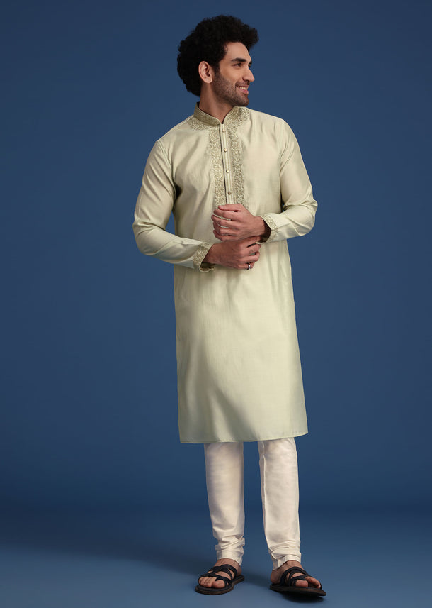 Green Thread Hand Embroidered Kurta Set