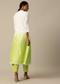 Green Tie Dye Cotton Silk Kurta And Pant Set