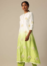 Green Tie Dye Cotton Silk Kurta And Pant Set