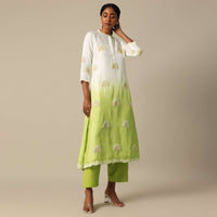 Green Tie Dye Cotton Silk Kurta And Pant Set