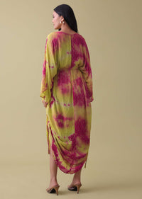 Green Tie Dye Kurti In Georgette With Badla Work