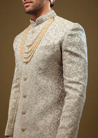 Powder Green Thread Embroidered Sherwani Set In Emboss Fabric