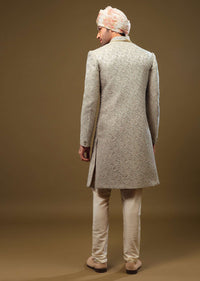 Powder Green Thread Embroidered Sherwani Set In Emboss Fabric