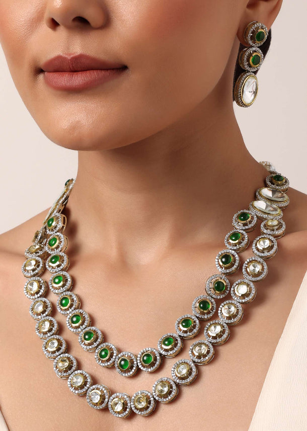 Green Two Layered Polki Necklace Set