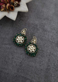 Green Victorian Polki Choker And Earring Set In Silver Alloy
