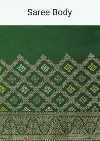 Green Woven Silk Saree With Bandhani Detail And Unstitched Blouse Piece