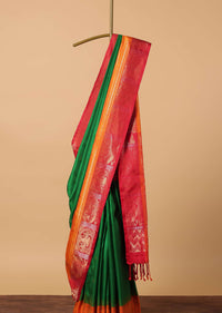 Green Woven South Album Silk Saree With Tassel Pallu And Unstitched Blouse Piece