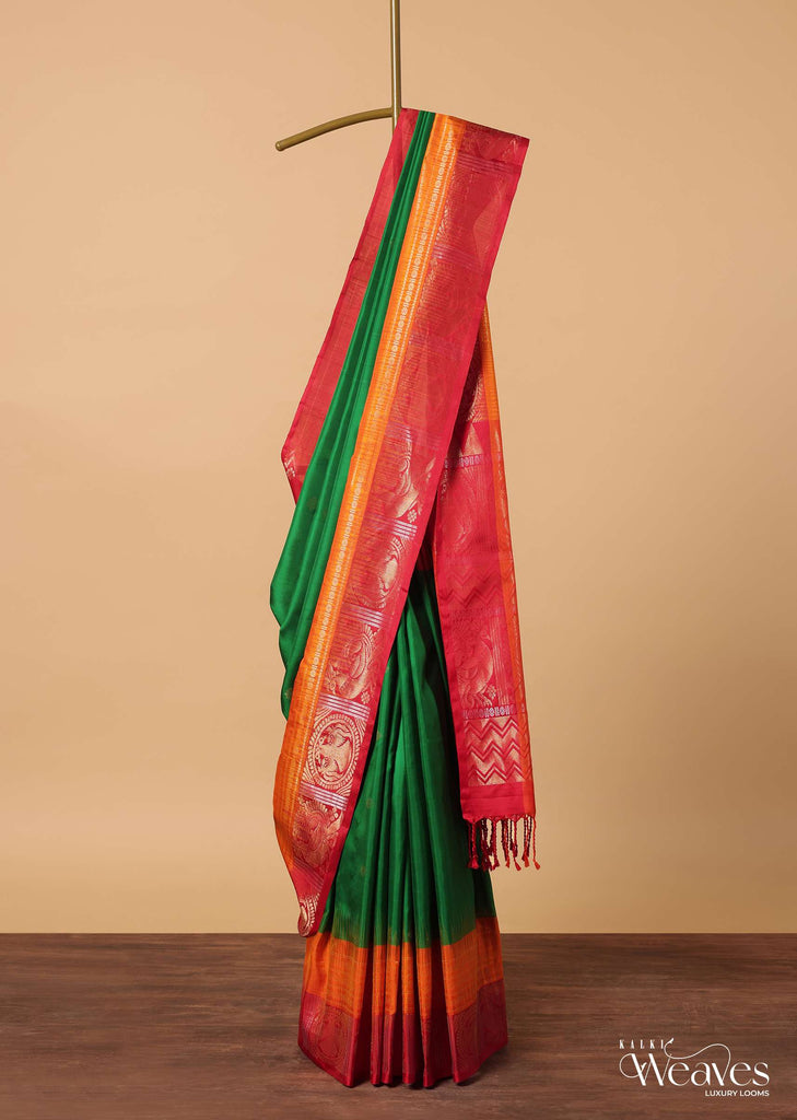 Green Woven South Album Silk Saree With Tassel Pallu And Unstitched Blouse Piece