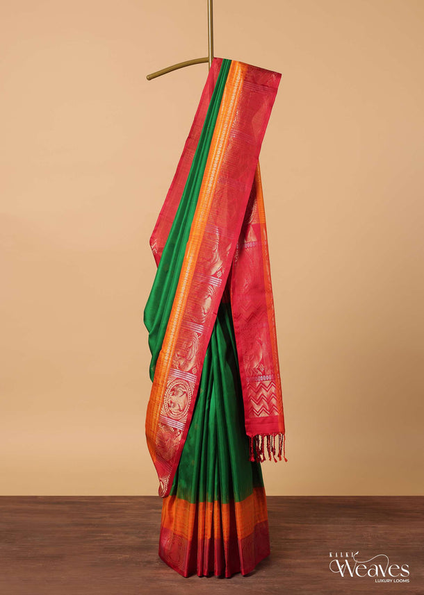 Green Woven South Album Silk Saree With Tassel Pallu And Unstitched Blouse Piece
