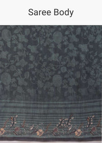 Greenish Grey Saree In Satin Blend With Self Jaal Print Online - Kalki Fashion