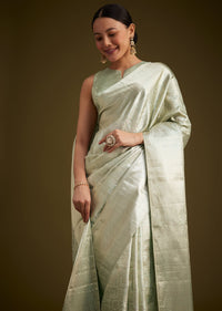 Greenish Silver Kanjivaram Silk Saree