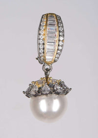 Grey And Gold Earrings With Stones, Bugle Beads And Crystals And Dangling Pearl Online - Kalki Fashion