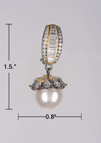 Grey And Gold Earrings With Stones, Bugle Beads And Crystals And Dangling Pearl Online - Kalki Fashion