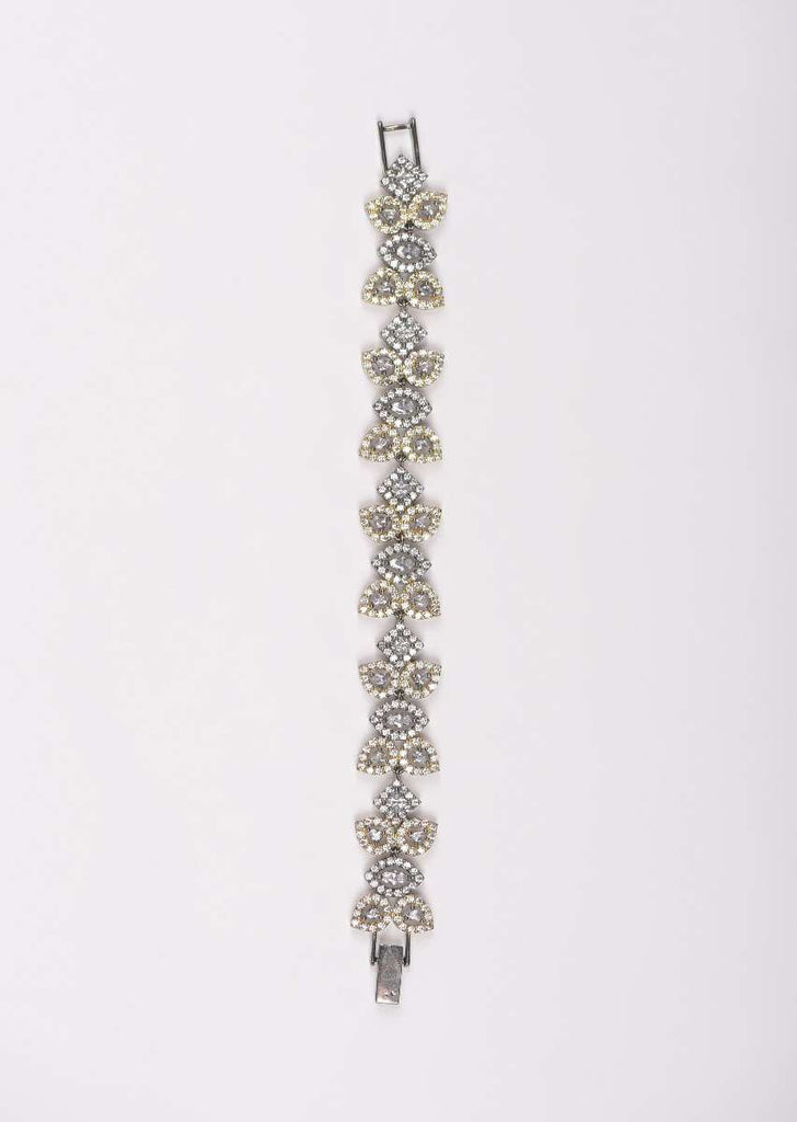 Grey And Gold Plated Bracelet With Stones And Crystals In Square And Leaf Motifs Online - Kalki Fashion