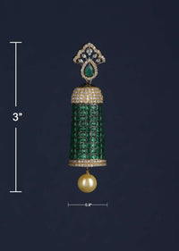 Grey And Gold Plated Earrings Studded With Green Stones And Dangling Pearl Online - Kalki Fashion