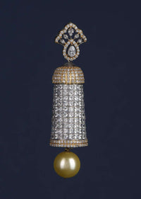Grey And Gold Plated Earrings Studded With White Stones And Dangling Pearl Online - Kalki Fashion