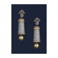 Grey And Gold Plated Earrings Studded With White Stones And Dangling Pearl Online - Kalki Fashion