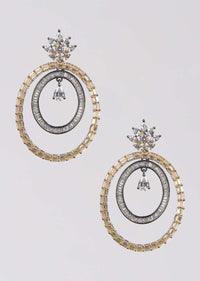 Grey And Gold Plated Earrings With Bugle Beads And Crystals In Dangling Oval Motifs Online - Kalki Fashion