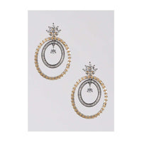 Grey And Gold Plated Earrings With Bugle Beads And Crystals In Dangling Oval Motifs Online - Kalki Fashion