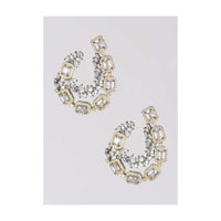 Grey And Gold Plated Earrings With Crystals And Stone In Leaf And Geometric Pattern Online - Kalki Fashion