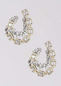 Grey And Gold Plated Earrings With Crystals And Stone In Leaf And Geometric Pattern Online - Kalki Fashion