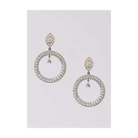 Grey And Gold Plated Earrings With Crystals And Stones In Leaf Shaped Stud And Dangling Round Motif Online - Kalki Fashion