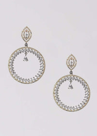 Grey And Gold Plated Earrings With Crystals And Stones In Leaf Shaped Stud And Dangling Round Motif Online - Kalki Fashion