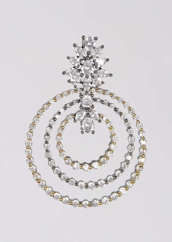 Grey And Gold Plated Earrings With Stones In Concentric Circles And Floral Pattern Online - Kalki Fashion