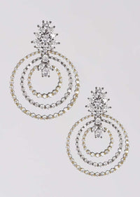 Grey And Gold Plated Earrings With Stones In Concentric Circles And Floral Pattern Online - Kalki Fashion