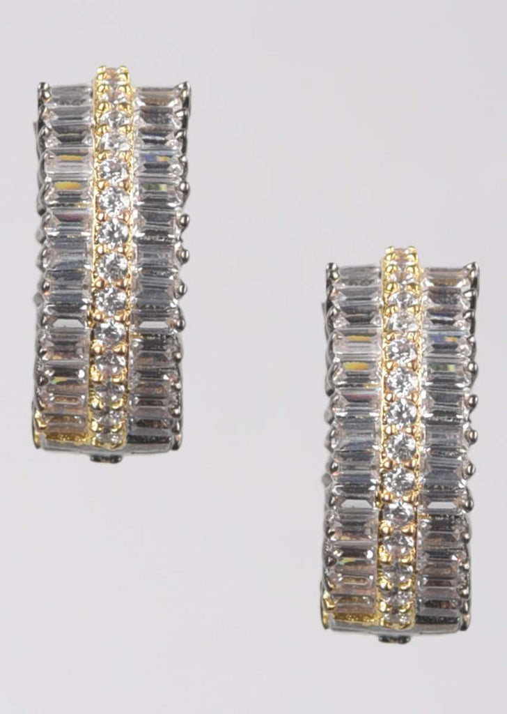 Grey And Gold Plated Hoop Earrings Studded With Stones And Bugle Beads Online - Kalki Fashion