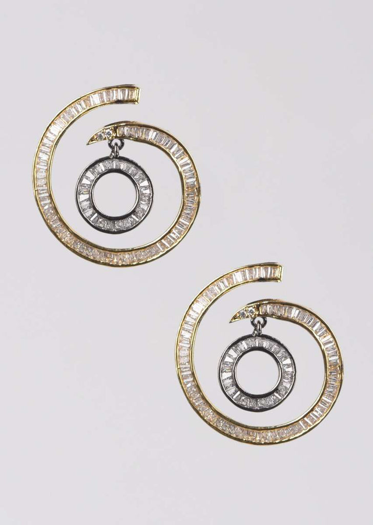 Grey And Gold Plated Studs In Spiral Motif With Dangler And Embellished With Bugle Beads Online - Kalki Fashion