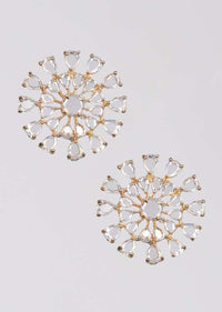 Grey And Gold Plated Studs With Crystals In A Floral Pattern Online - Kalki Fashion