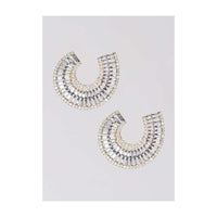 Grey And Gold Plated Studs With Stones And Bugle Beads In Crescent Shape Online - Kalki Fashion