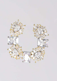 Grey And Gold Studs With Bugle Beads And Crystals In Geometric And Floral Motifs In Crescent Shape Online - Kalki Fashion