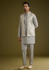 Grey Banarsi Silk Kurta Jacket Set With Hand Work