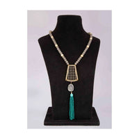 Grey beaded necklace with fancy cut out pendant adorn in stone only on Kalki