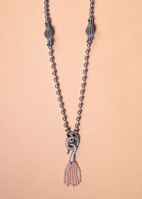 Grey Beads Long Necklace With Stone Studded Pendant And Peach Beads Tassel Online - Kalki Fashion