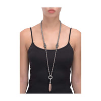 Grey Beads Long Necklace With Stone Studded Pendant And Peach Beads Tassel Online - Kalki Fashion