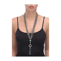 Grey Beads Multi Strand Necklace With Turq, Black And White Stone Studded Bead With Cut Dana Tassels Online - Kalki Fashion