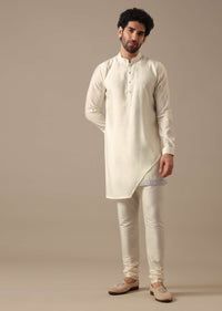 Grey Bundi And Asymmetric Kurta Set In Silk