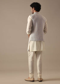 Grey Bundi And Asymmetric Kurta Set In Silk